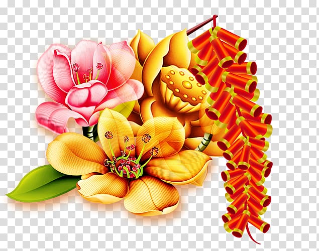 Chinese New Year Traditional Chinese holidays, Chinese New Year decorative flower transparent background PNG clipart