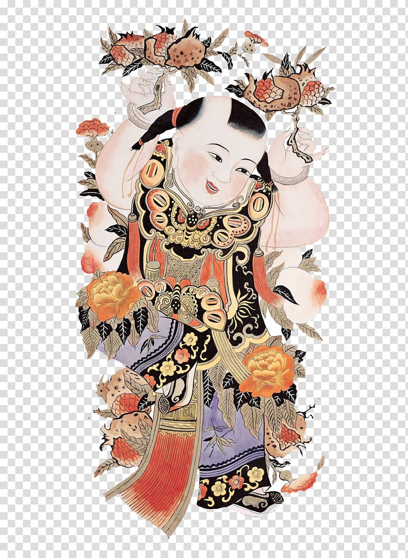 China Menshen Paper Chinese New Year Folklore, Cartoon flower fairy transparent background PNG clipart