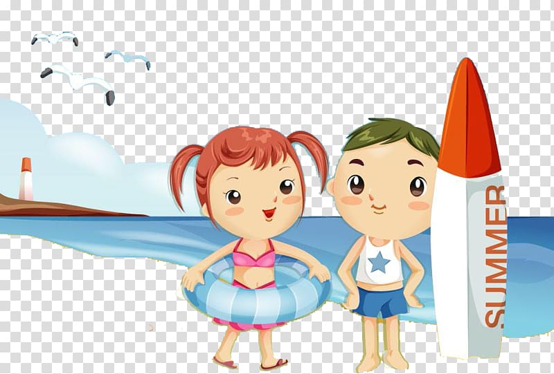 Cartoon Swimming Illustration, Cartoon cute style seaside child pattern transparent background PNG clipart
