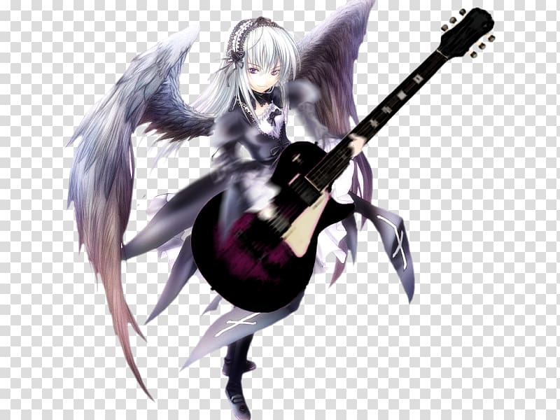 Fallen angel Female Anime Manga, Play Guitar transparent background PNG clipart