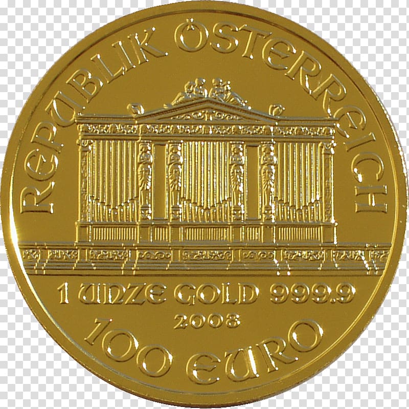 Coin Gold Austrian Silver Vienna Philharmonic Troy ounce, Coin transparent background PNG clipart