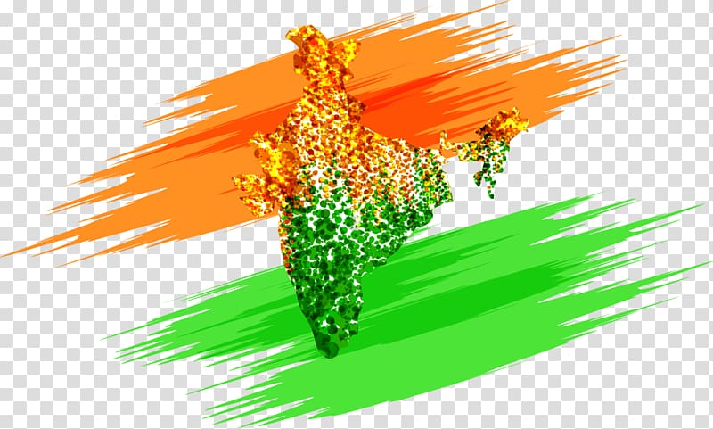 green and orange abstract painting, India Map, Map of India and strokes transparent background PNG clipart