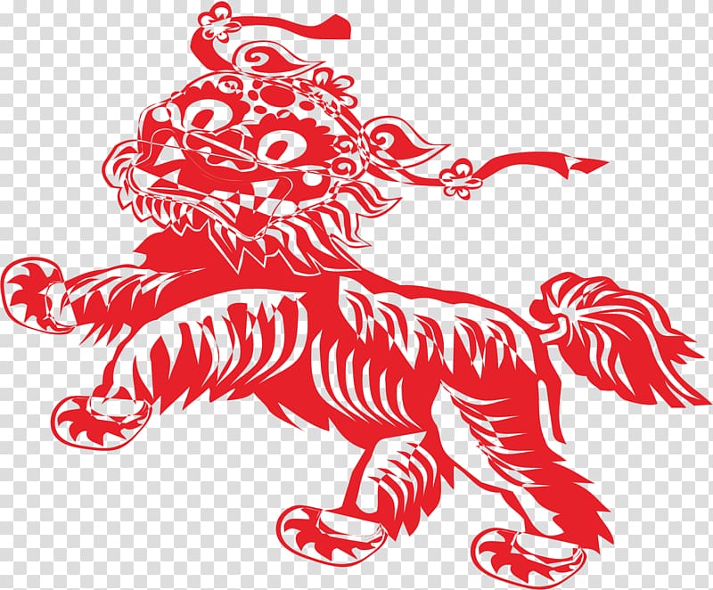 Lion dance Art , Red Lion transparent background PNG clipart