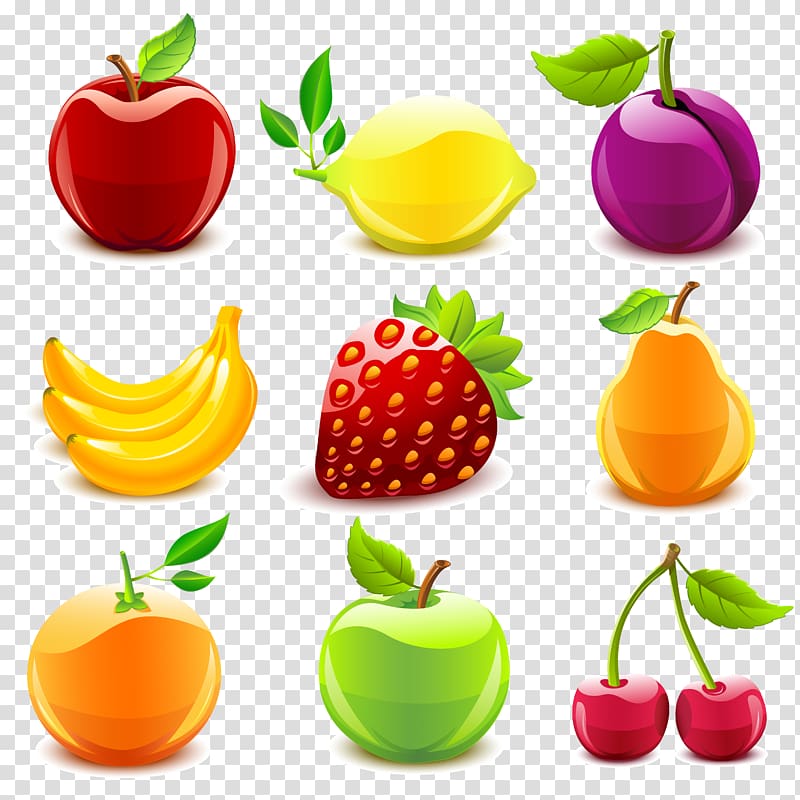 assorted-color fruits illustration, Fruit Illustration, Apples, bananas, strawberries, pears, watermelon fruit transparent background PNG clipart