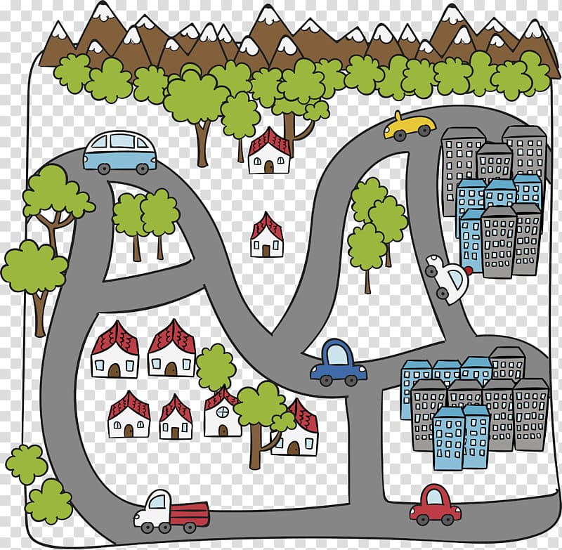 Cartoon Drawing, Hand, painted urban road planning transparent background PNG clipart
