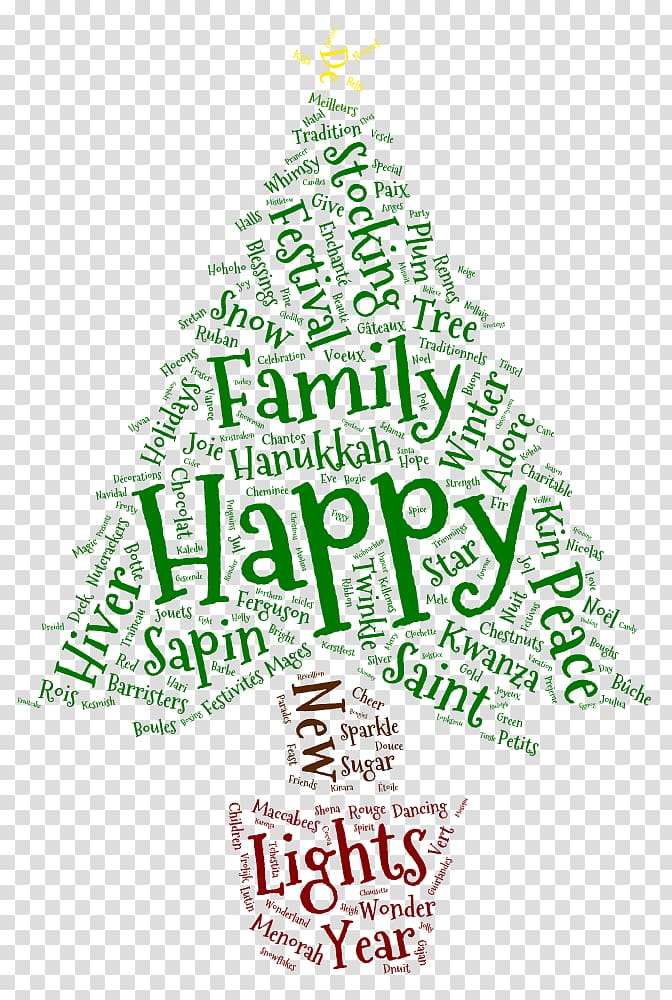 Christmas tree Tag cloud Text Word, wish you all the best transparent background PNG clipart