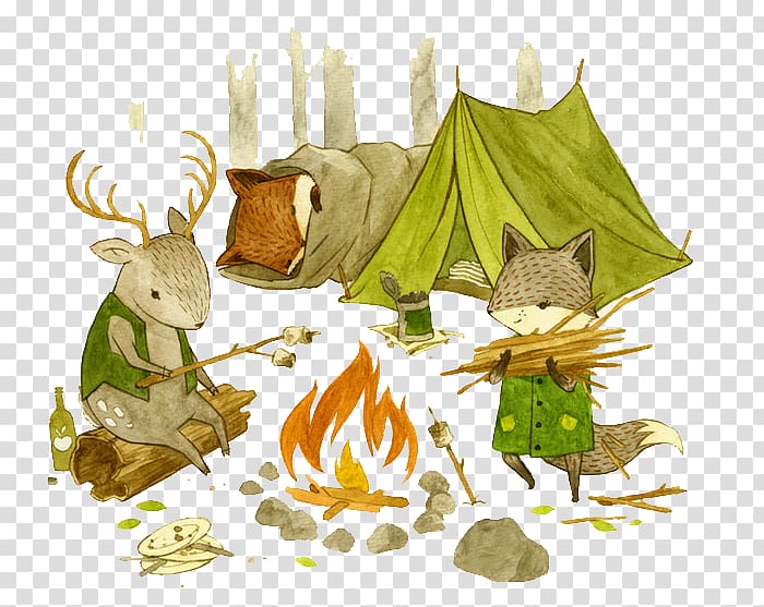 fox and deer character illustration, Adventures with Barefoot Critters Bird by Bird Childrens literature Alphabet book Illustration, Fox and deer grill transparent background PNG clipart