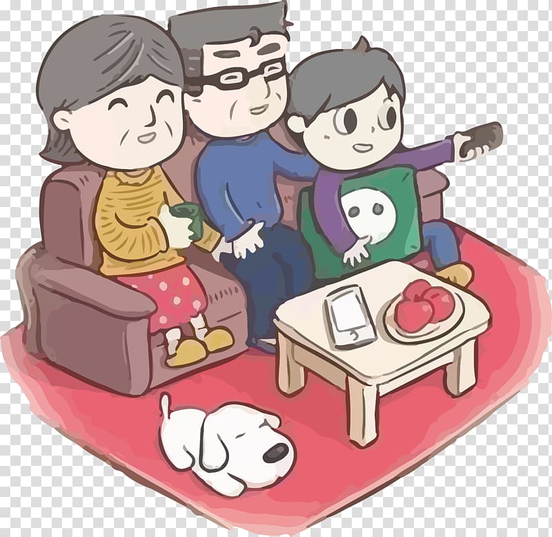 WeChat red envelope WeChat red envelope Oudejaarsdag van de maankalender Requirements analysis, Hand painted a family of three watching TV transparent background PNG clipart