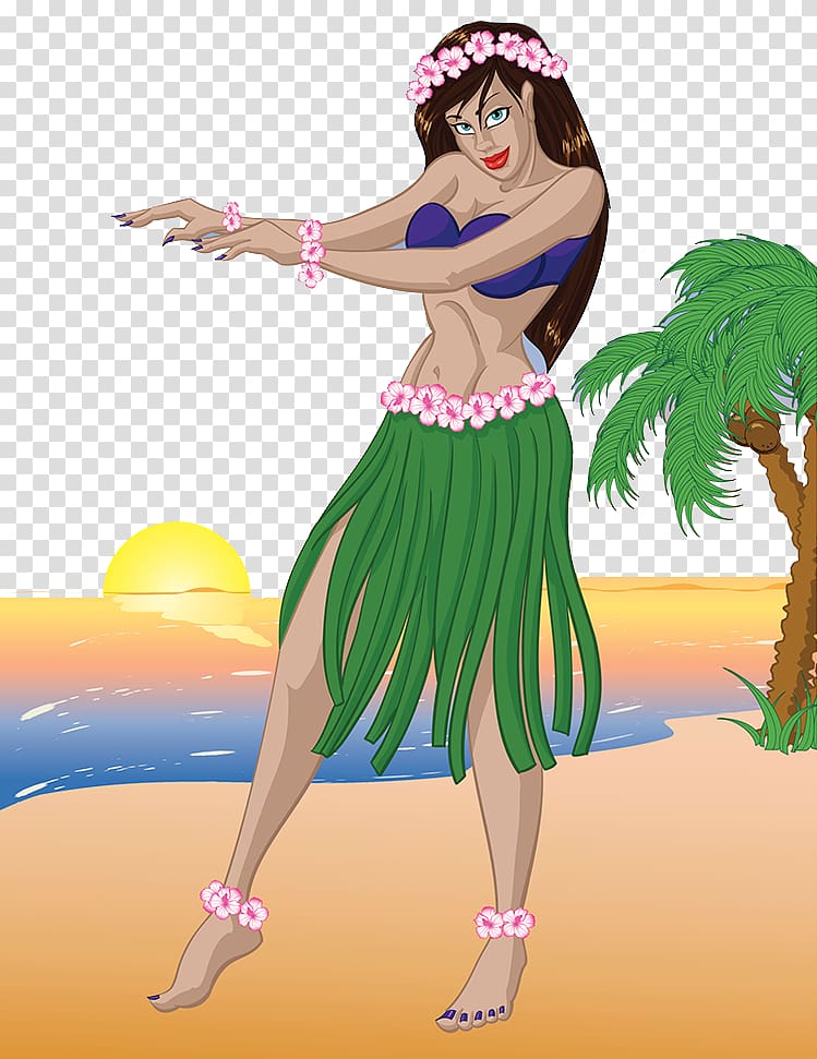 Hawaii Merrie Monarch Festival Hula Dance Illustration, Hawaii Beach Sunset Illustration transparent background PNG clipart