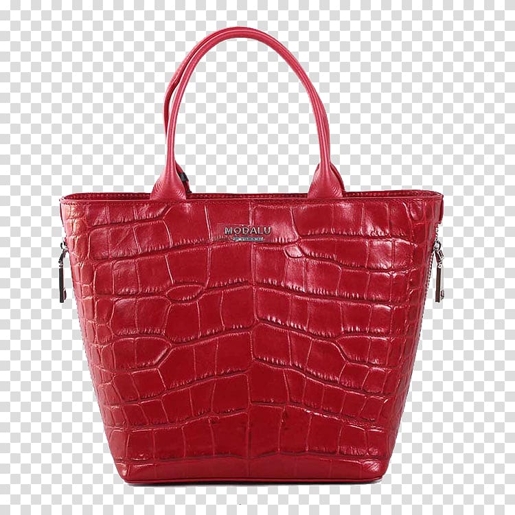 Tote bag Red Leather Handbag, MODALU red alligator Ms. Messenger Bag transparent background PNG clipart