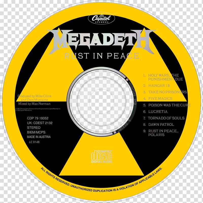 Compact disc Megadeth Rust in Peace Live Heavy metal, megadeth transparent background PNG clipart