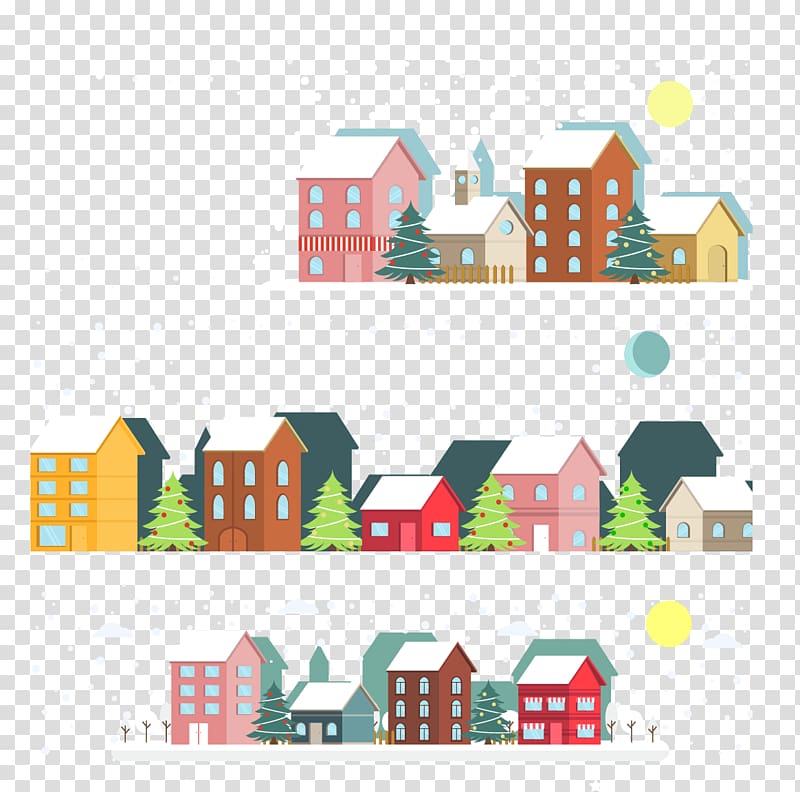 Google Street View Google Search Illustration, Small colored houses Winter Street transparent background PNG clipart