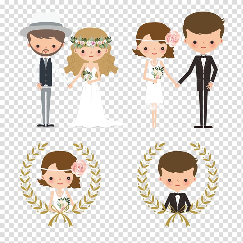 bride and groom illustration, Wedding invitation Bridegroom Wedding cake, Creative wedding couple figures transparent background PNG clipart