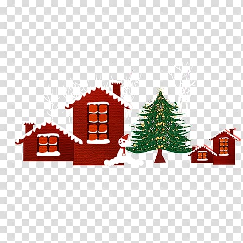Santa Claus Christmas tree, houses transparent background PNG clipart