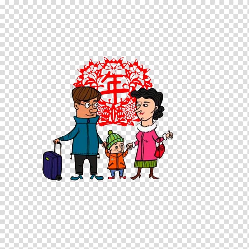 u56deu5a18u5bb6 Chinese New Year Husband Parent-in-law Daughter, A family of three returned home together transparent background PNG clipart