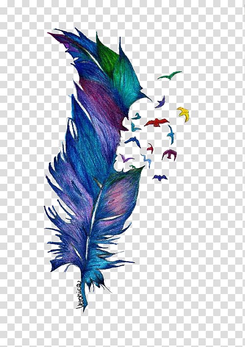 Bird Drawing Feather Watercolor painting Tattoo, falling feathers transparent background PNG clipart