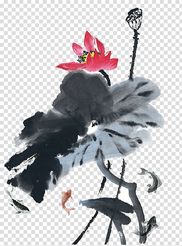 Paper Ink wash painting Chinese painting Advertising, Ink lotus transparent background PNG clipart