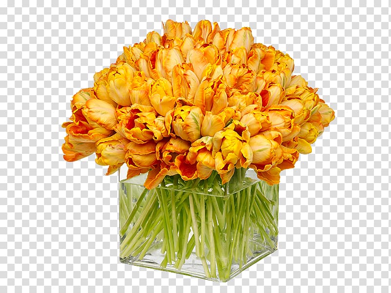 orange tulips in clear glass vase, Floral design Tulip Cut flowers Flower bouquet Artificial flower, Flower decoration transparent background PNG clipart