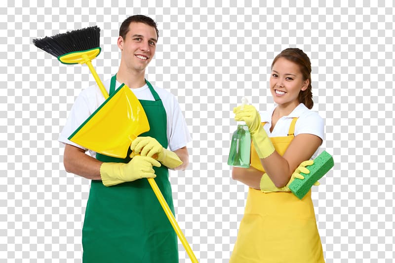 man and woman holding cleaning tools, Maid service Cleaner Cleaning Housekeeper Housekeeping, Services transparent background PNG clipart