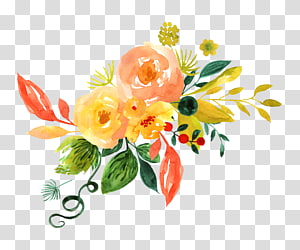 pink and yellow petaled flowers illustration, Watercolor painting Floral design Adobe Illustrator , Hand painted watercolor flower decoration pattern transparent background PNG clipart thumbnail