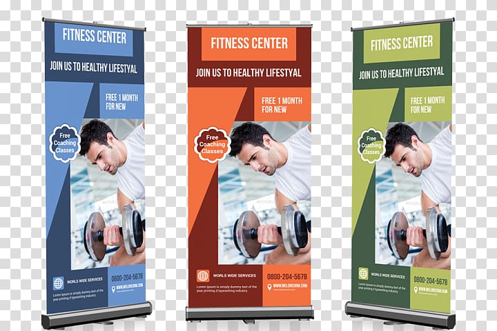 Web banner Fitness Centre Physical fitness, Gym Roll Up Banner transparent background PNG clipart