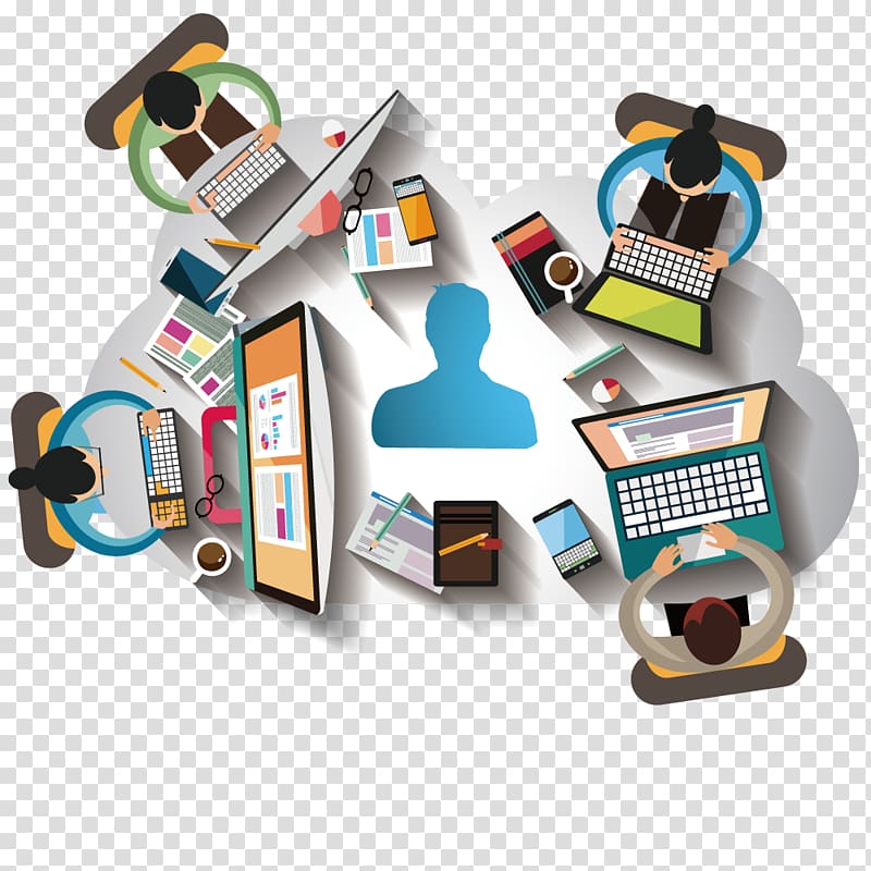 four person using laptop illustration, Teamwork Meeting Software Project Euclidean , office Business People transparent background PNG clipart