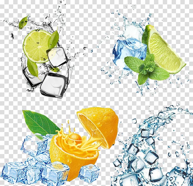 lemon and lime fruits illustration, Ice cream Cocktail Mojito Ice cube, Fruit ice transparent background PNG clipart