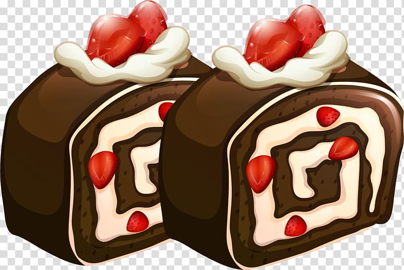 Molten chocolate cake Swiss roll Bakery Cream, hand painted chocolate rolls transparent background PNG clipart