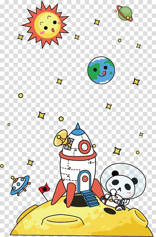 sapceship art, Earth Outer space Cartoon, Panda Astronaut transparent background PNG clipart