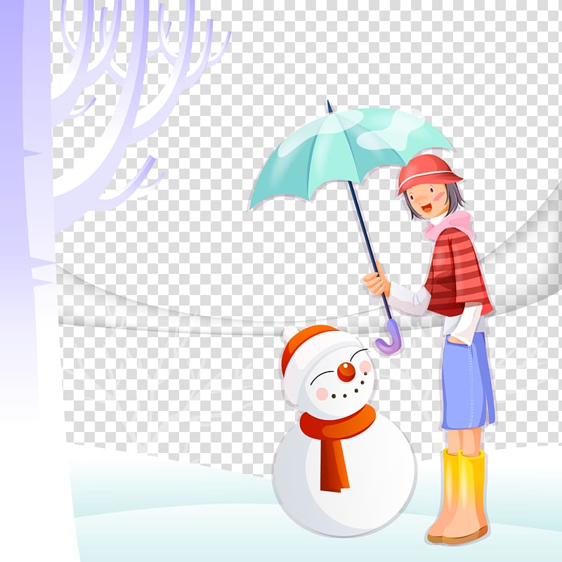 Umbrella Girl Winter, To snowman umbrella girl transparent background PNG clipart