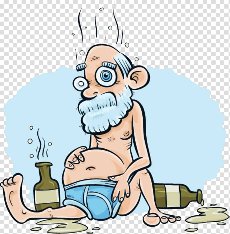 Cartoon Alcohol intoxication , A drunken old man with a cartoon illustration transparent background PNG clipart