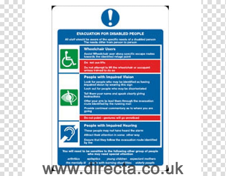 Emergency evacuation Disability Safety Fire escape Sign, disabled people transparent background PNG clipart