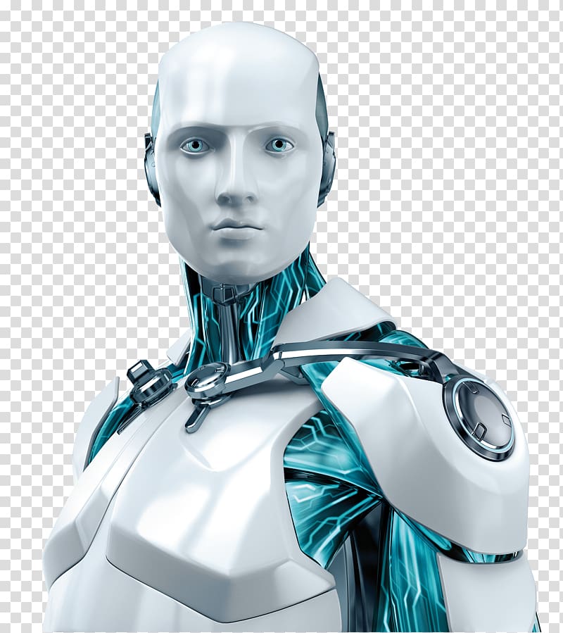 white and blue robot character , ESET NOD32 Android ESET Internet Security Mobile security, robot hand transparent background PNG clipart