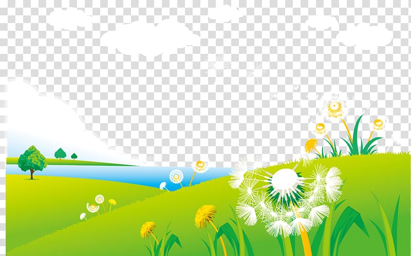 Dandelion Graphic design Illustration, spring grassland dandelion scenery illustration transparent background PNG clipart