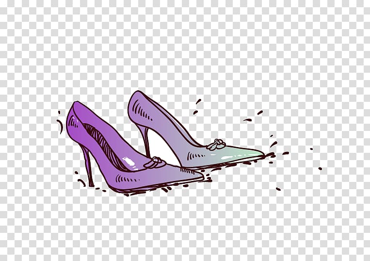 Purple High-heeled footwear Shoe Drawing, Hand-painted heels transparent background PNG clipart