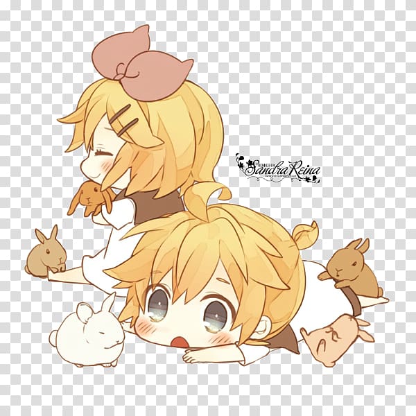 Kagamine Rin/Len Vocaloid Chibi Drawing, Chibi transparent background PNG clipart