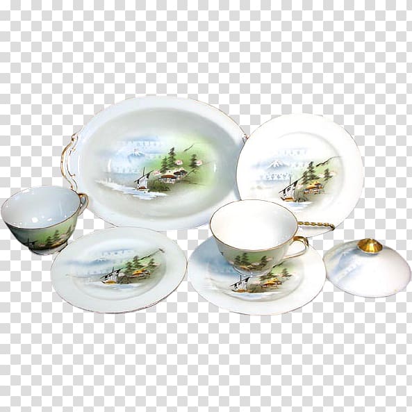 Plate Porcelain Saucer Ceramic Cup, hand-painted mountain landscape painting transparent background PNG clipart