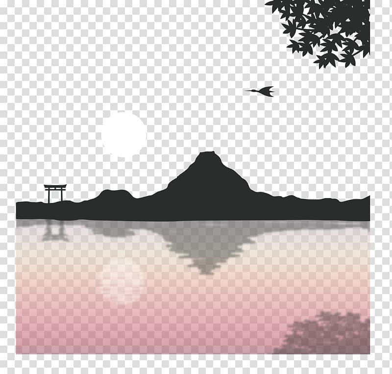 silhouette of mountain under moon, Mount Fuji Landscape , Mount Fuji Mountains transparent background PNG clipart