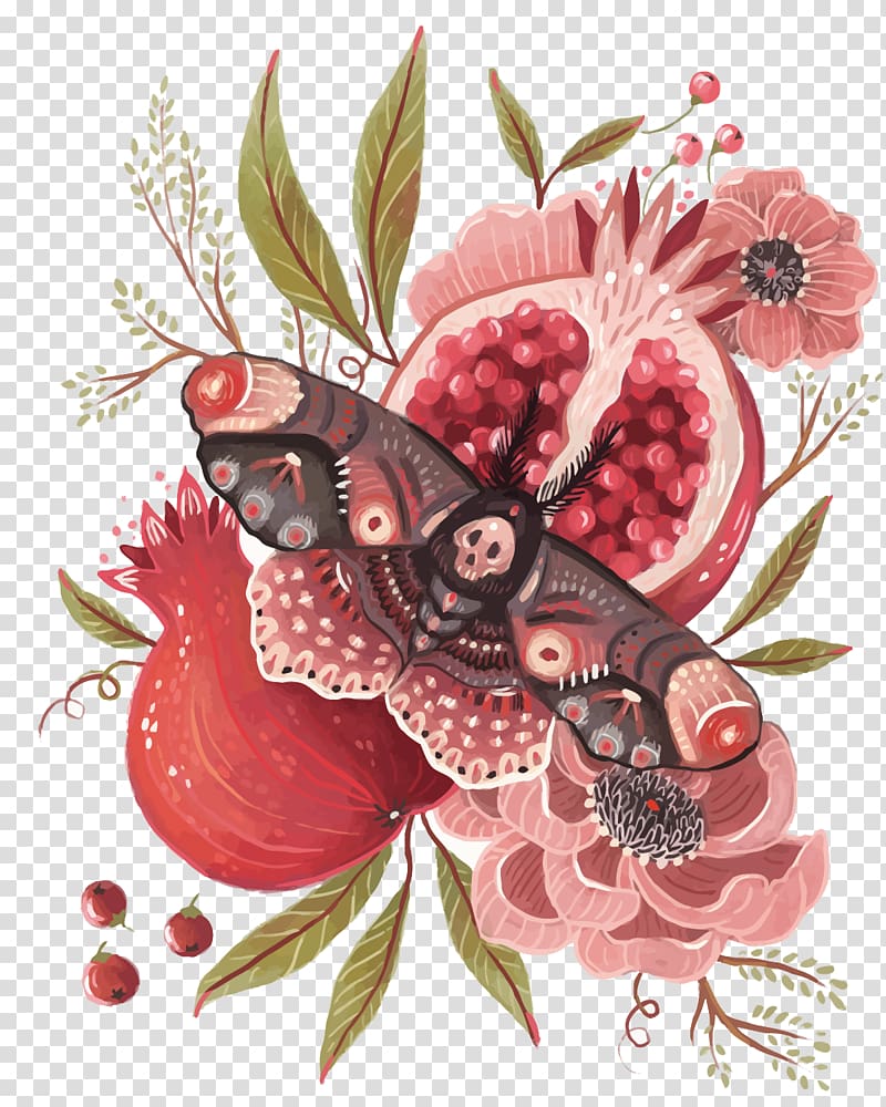 T-shirt Butterfly Moth Illustration, pomegranate and moths transparent background PNG clipart