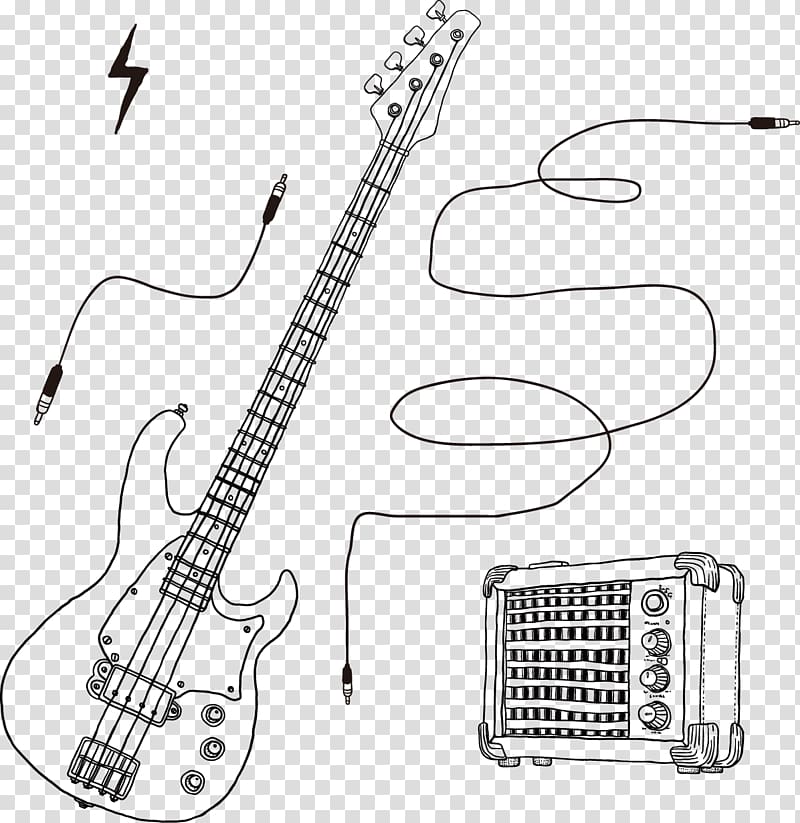 Guitar amplifier Rock music Drawing Electric guitar, The band combination transparent background PNG clipart