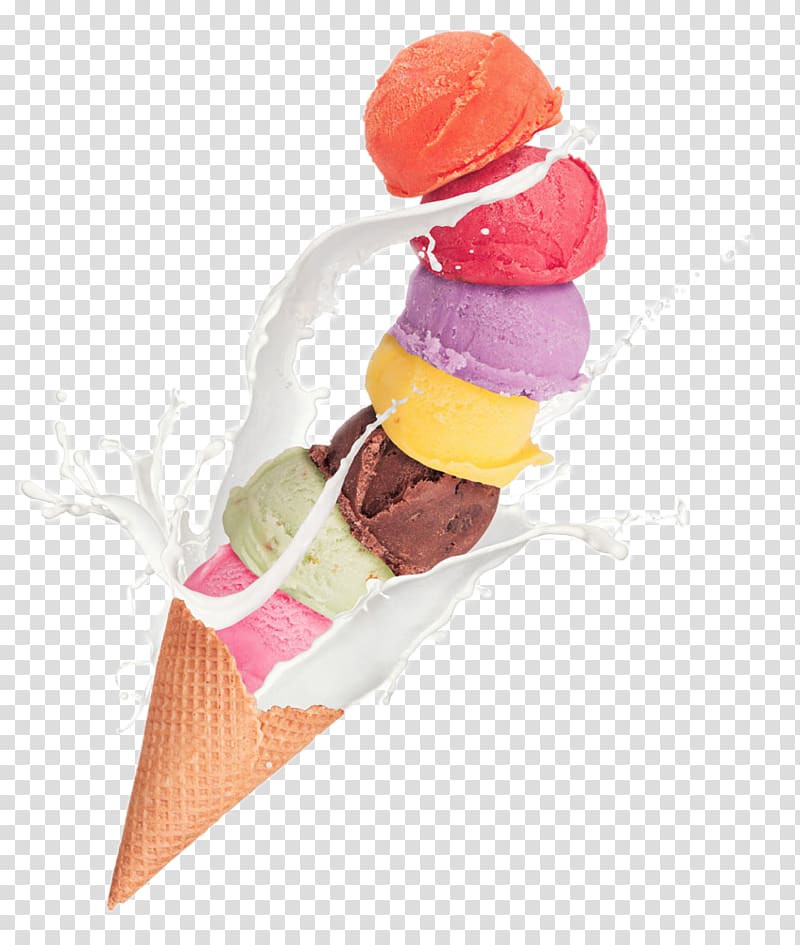 stack of ice cream on sugar cone, Ice cream cone Milk Chocolate ice cream, More creative flavors ice cream balls transparent background PNG clipart