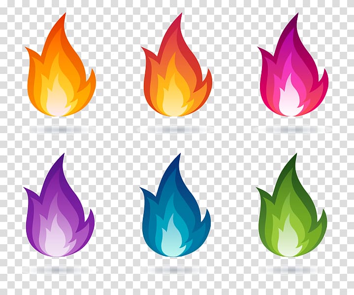 six assorted-color flames art, Flame Euclidean Colored fire, Flame transparent background PNG clipart