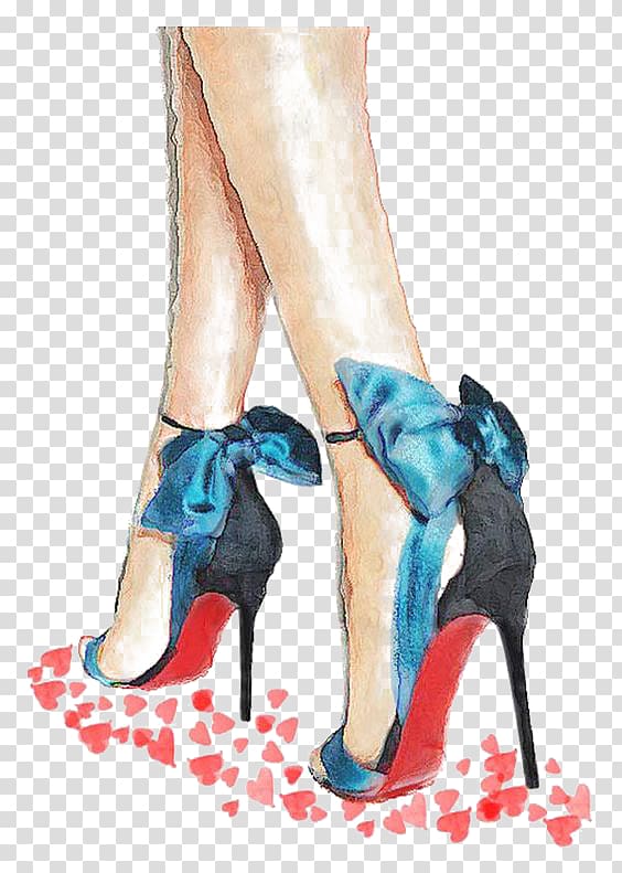 person wearing black heeled sandals painting, High-heeled footwear Drawing Shoe Fashion illustration Illustration, Fashion high heels transparent background PNG clipart
