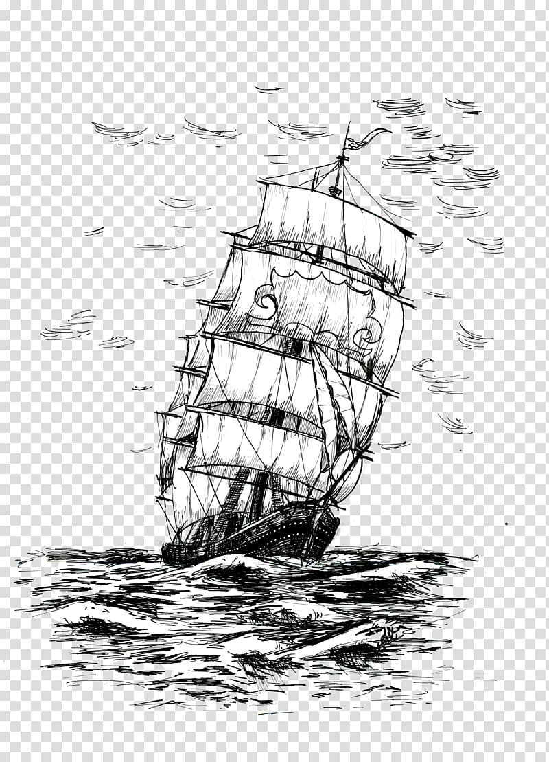 Sailing ship Tall ship Drawing, pencil painting clouds clouds transparent background PNG clipart