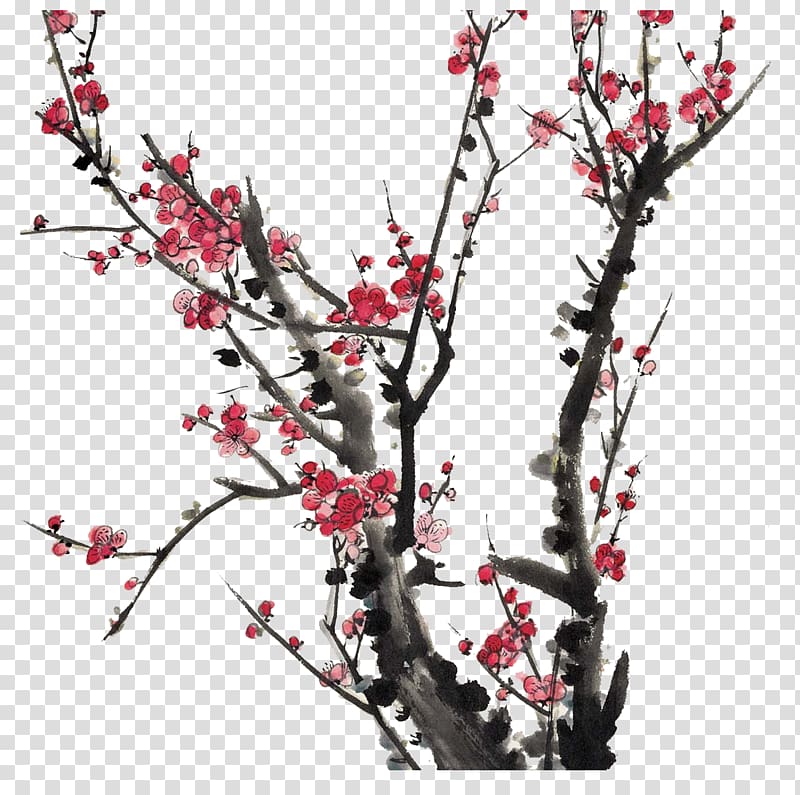 Plum blossom Chinese painting, Plum flower transparent background PNG clipart