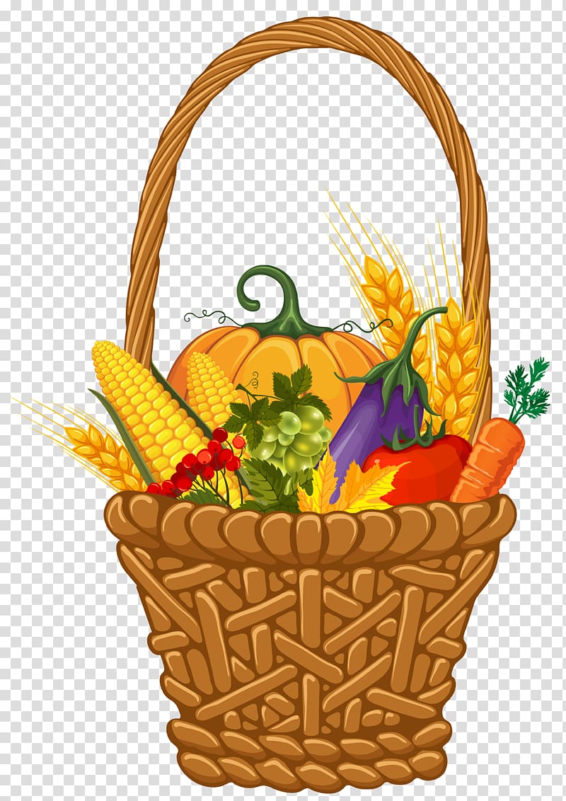 multicolored vegetable basket illustration, Basket Autumn Thanksgiving Harvest , Fall Harvest Basket transparent background PNG clipart