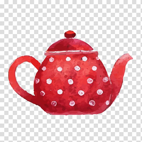red and white ceramic teapot illustration, Watercolor painting Barbecue Tableware Illustration, kettle transparent background PNG clipart