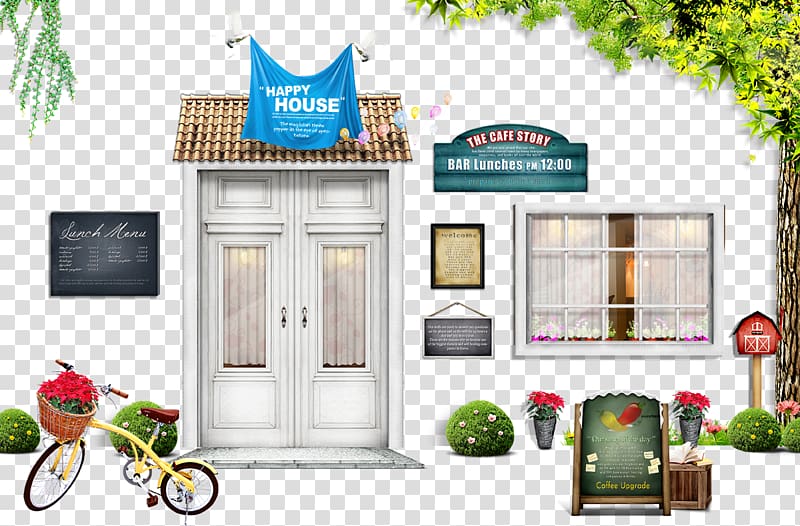 House Illustration, Bicycles and housing construction transparent background PNG clipart