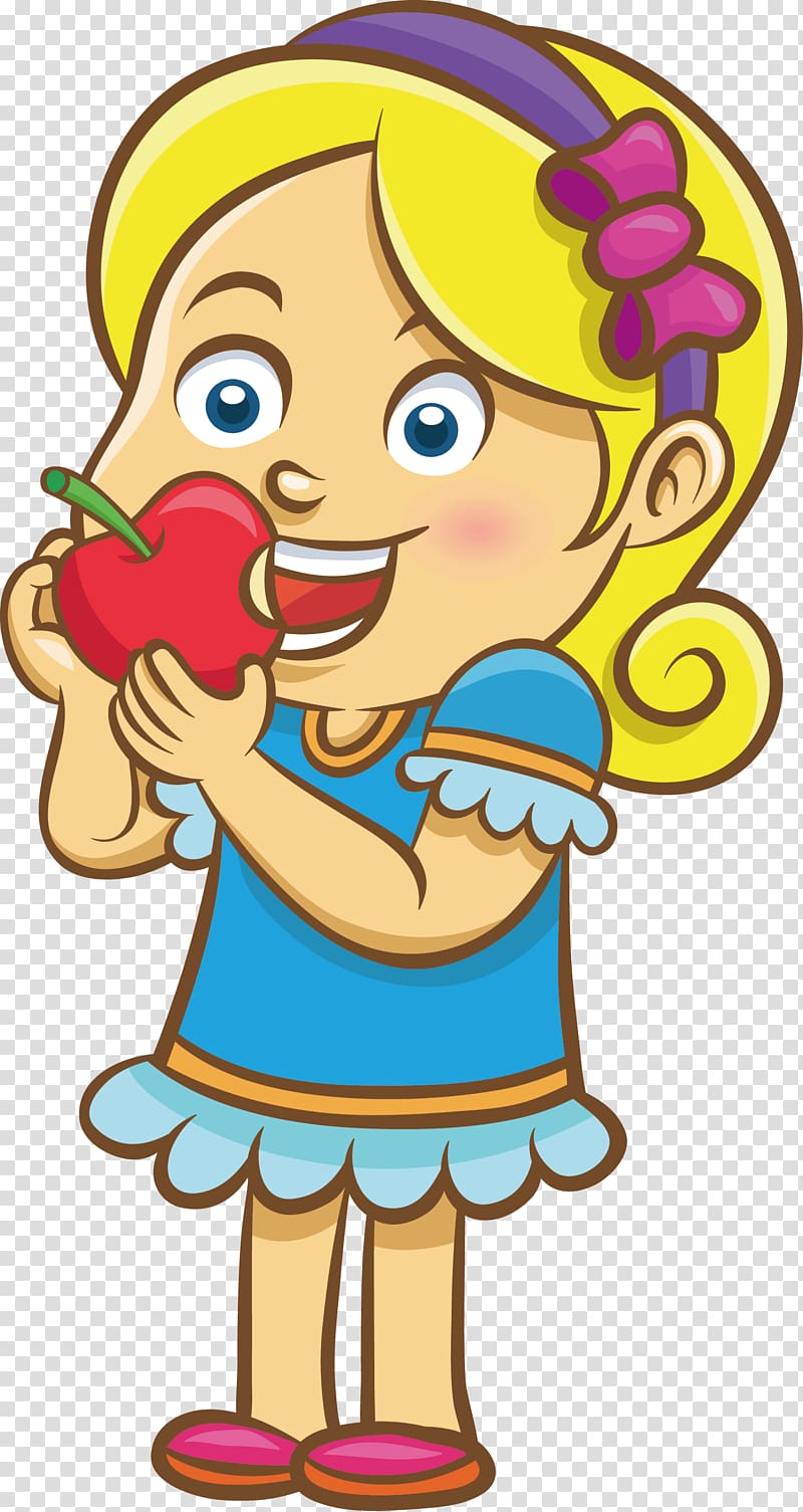 Child Cartoon , little girl eating apples transparent background PNG  clipart | HiClipart