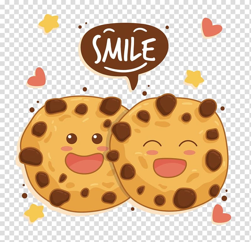 two cookies illustration, Chocolate chip cookie Biscuit Gingerbread , smiling chocolate chip cookie creative transparent background PNG clipart